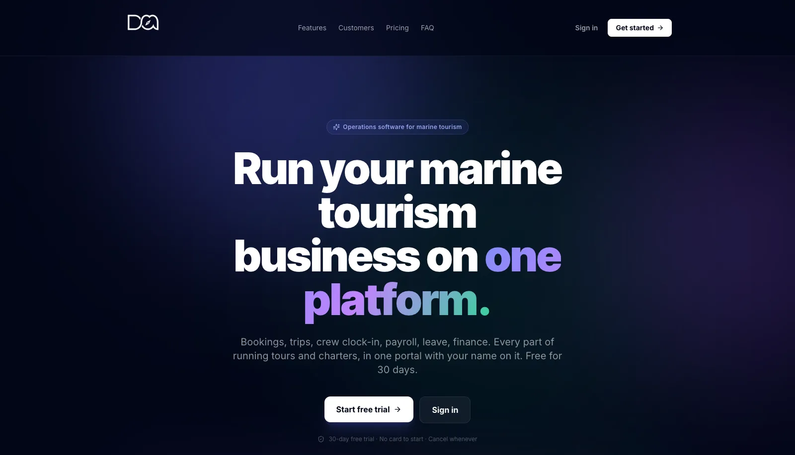 Docksmate landing page - run your marine tourism business on one platform